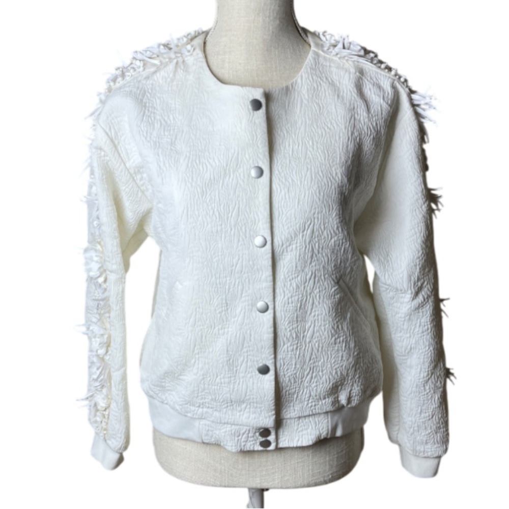 MSGM Embellished Textured White Bomber Jacket - Small 4 - 40 IT